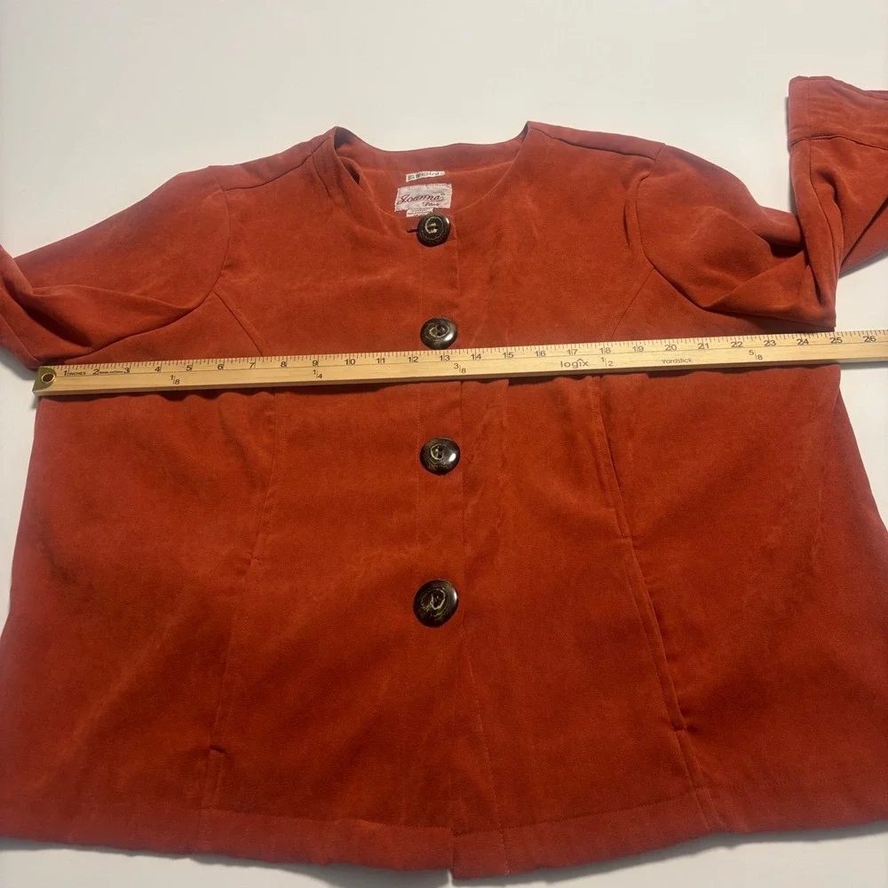 Joanna Plus Rust Orange Faux Suede Stretch Button Front Jacket Top Womens 1X - Picture 7 of 8